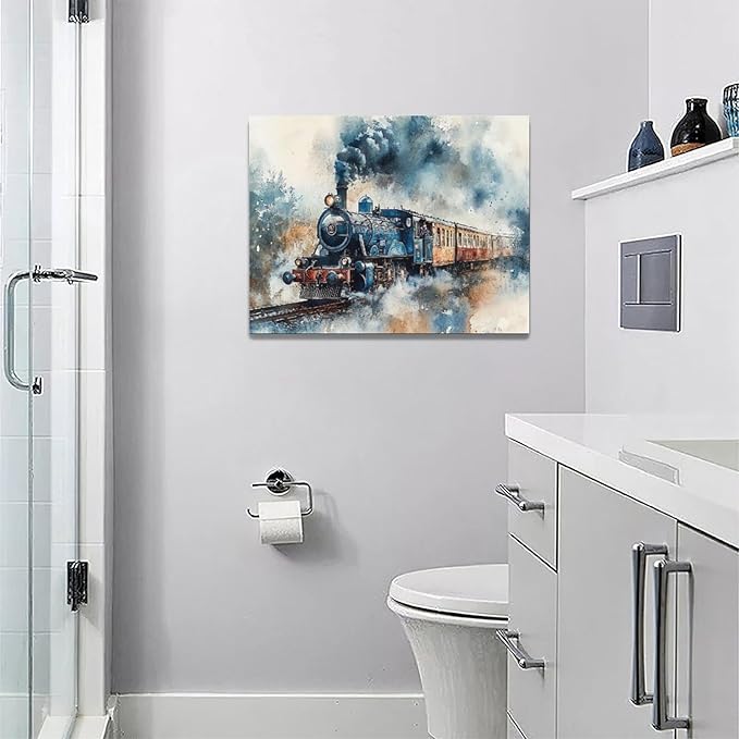 Fleruku Train Wall Art Train Wall Decor Pictures Canvas Painting Artwork Home Decorations For Living Room Bedroom Bathroom Office Nursery Classroom 16"x12"