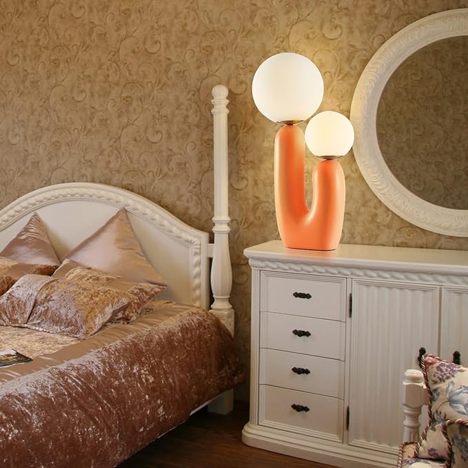 Arturesthome Bedside Nightstand Table Lamp for Living Room Bedroom, Desk Lamp with Light Bulbs, Orange