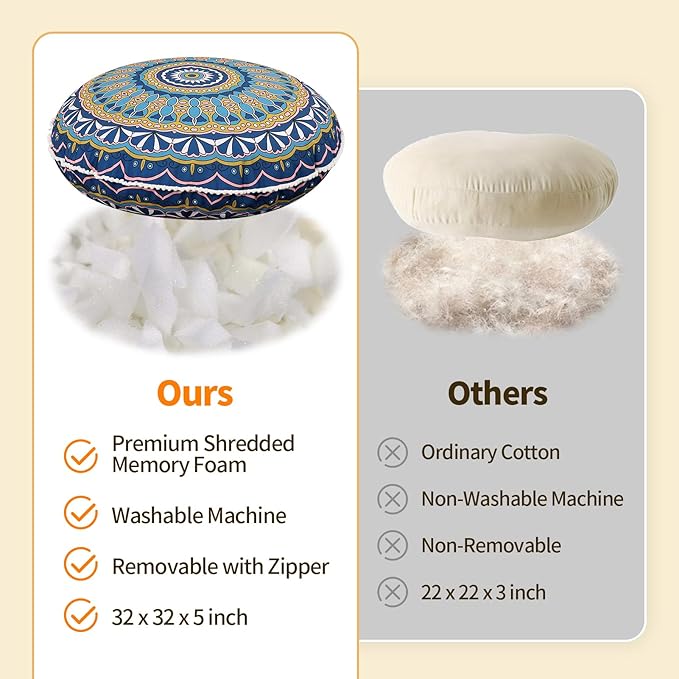 32 inches Meditation Floor Cushion for Adults, Round Large Thick Floor Pillow, Memory Foam Filling, Green