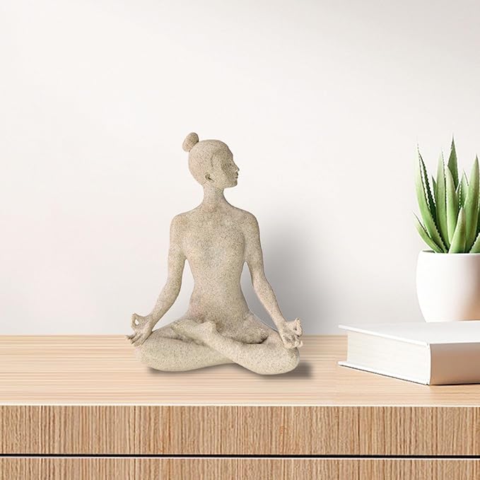Yoga Statues, Yoga Lady Sculpture, Beige Meditation Yoga Figurines for Shelf Table Mantel Decor, Decorative Pieces for Zen Garden Yoga Studio, 9.5 inch Tall