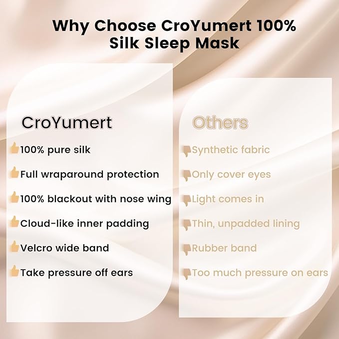 Pure 22 Momme 6A Grade Mulberry Silk Sleep Mask for Side Sleepers - 100% Blackout Eye Mask with Travel Pouch (Champagne)