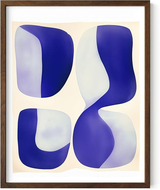 HAUS AND HUES Modern Abstract Wall Art - Blue and Green Living Room Art, Modern Artwork for Walls, Minimalist Picture for Living Room(Blue Tribal Shapes 2, Walnut Frame, 11x14)