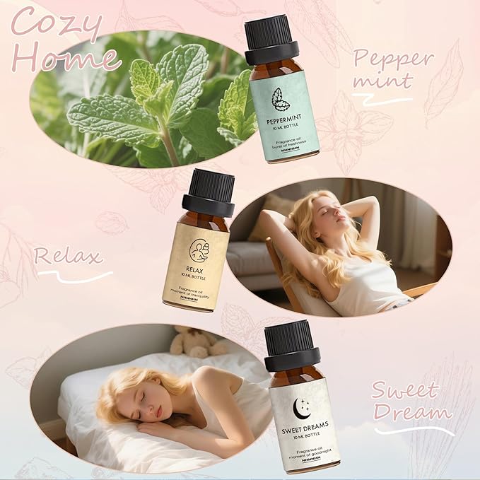 Essential Oil Blends, Pure Essential Oils Set for Diffuser for Home - Peppermint, Orange, Happy, Lavender, Relax, Sweet Dream for Aromatherapy, Humidifiers, Candle & Soap Making 6x10ML