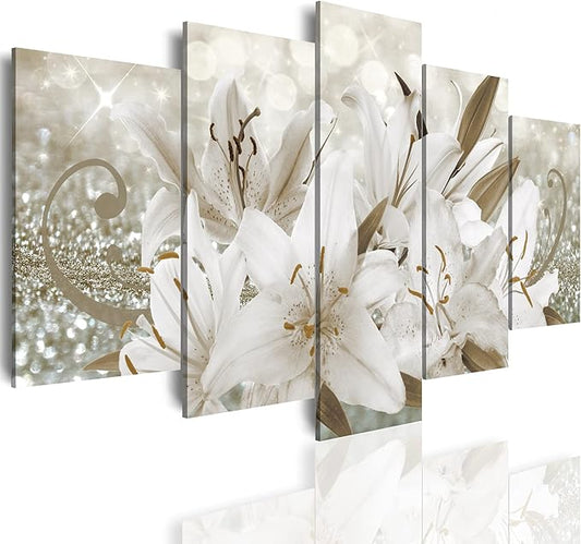 LUDUHU Golden Orchid Flowers Canvas Print - Abstract Floral Wall Art Painting Decor for Home Decoration Artwork Picture Bedroom (B,Oversize 80x40inch)