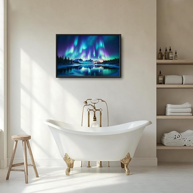 Glocmna Large Wall Art for Living Room Northern Lights Canvas Wall Decor Nature Aurora Borealis Landscape Pictures Painting Print Northern Europe Scenery Framed Artwork Decorations Gifts for Bedroom Home Office Hotel 24"x36"