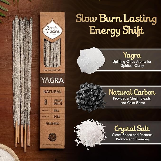 Yagra-Yagra Natural Incense Sticks, 8 Sticks (9" Each) - Handmade Citrusy Aroma for Abundance, Prosperity & Wealth - Ideal for Meditation & Spiritual Practice with 1-Hour Burn Time