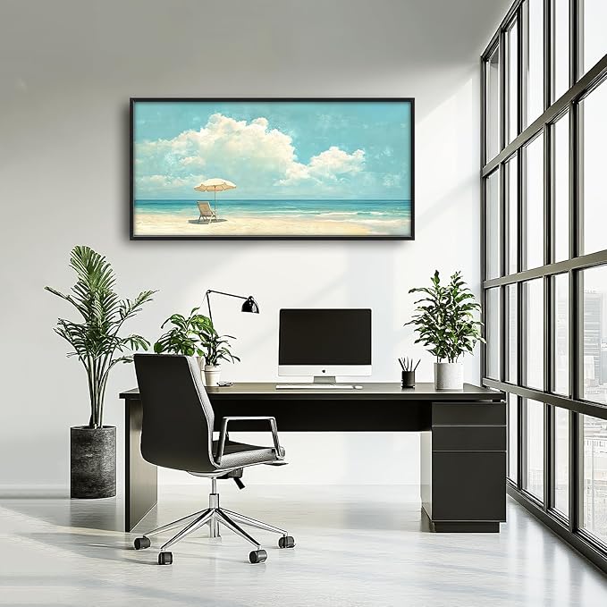 SweetFox Extra Large Coastal Beach Framed Wall Art for Living Room, Ocean Landscape Pictures Oversized Wall Decor Abstract Big Canvas Painting Print Artworks for Bathroom Master Bedroom 60L X 30W