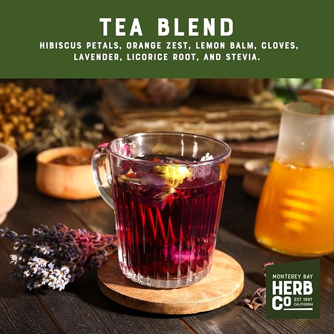 Monterey Bay Herb Co. Hibiscus Zest Tea – 1 lb Loose Leaf | Citrus & Floral Blend with Hibiscus, Lavender, Cloves & Licorice | Caffeine-Free Herbal Tea