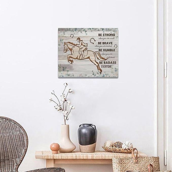 Motivational decor wall art Inspirational canvas Pictures Riding Wall Decor Girl Riding a Horse Canvas for Girl’s Room Prints Painting Framed Artwork for living room Bedroom 20"x16"