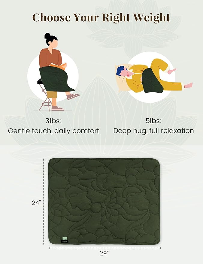 ZonLi Weighted Lap Blanket 5lbs for Meditation, Yoga, Napping, Sleeping and Travel, Cotton Weighted Blanket for Adults,Skin Friendly & Machine Washable, 29x24 inches, Forest Green