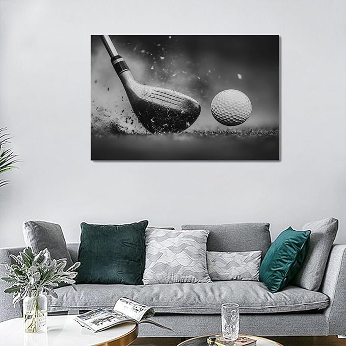 Olivine Golf Wall Art, Pictures Wall Decor, Black and White Sport Paintings, Golfing Sports Canvas Prints, Framed Artwork for Living Room Bedroom Bathroom Office Home Decoration 24"x16"