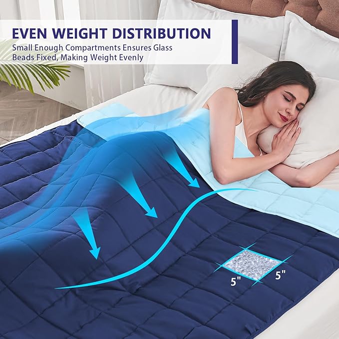 Weighted Blanket for Adults (20 lbs, 88” x 104”, Navy & Blue) Cooling Heavy Blanket for Sleeping Perfect for 190-210 lbs, Queen Size Breathable Blanket with Premium Glass Bead, Machine Washable