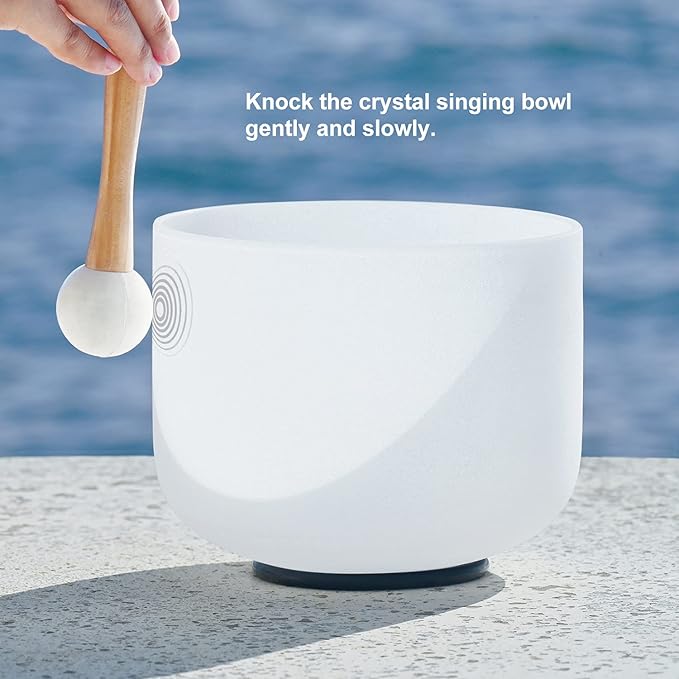 12 Inch B Note Crown Chakra Frosted Quartz Crystal Singing Bowl for Sound Healing