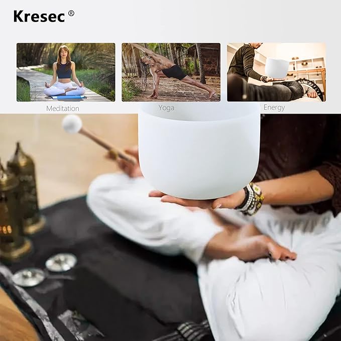 Kresec 8 Inch Crystal Singing Bowl C Note(±40 cents) Root Chakra with O-ring and Mallet Quartz Crystal Sound Bowl for Meditation, Yoga, Spiritual and Body Healing and Energy Cleansing