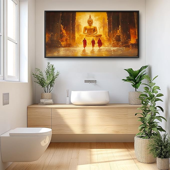 SweetFox Extra Large Buddha Framed Wall Art for Living Room, Zen Buddha Statue Pictures Oversized Wall Decor Abstract Big Canvas Painting Print Home Artworks for Bathroom Master Bedroom 60L X 30W