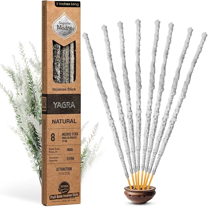 Yagra-Yagra Natural Incense Sticks, 8 Sticks (9" Each) - Handmade Citrusy Aroma for Abundance, Prosperity & Wealth - Ideal for Meditation & Spiritual Practice with 1-Hour Burn Time