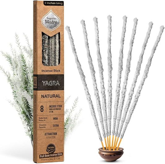 Yagra-Yagra Natural Incense Sticks, 8 Sticks (9" Each) - Handmade Citrusy Aroma for Abundance, Prosperity & Wealth - Ideal for Meditation & Spiritual Practice with 1-Hour Burn Time