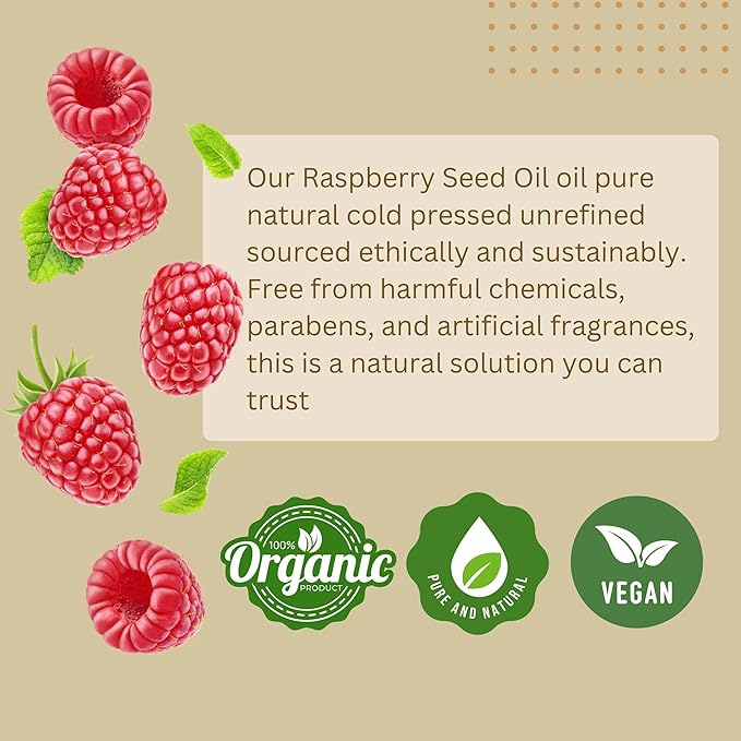 Best Nature's Cosmetics Red Raspberry Seed Oil – 100% Pure, Organic, Cold-Pressed – Natural Face & Hair Moisturizer – Rich in Vitamin E, Omega 3 – Anti-Aging Skincare – 2 fl oz / 60 ml
