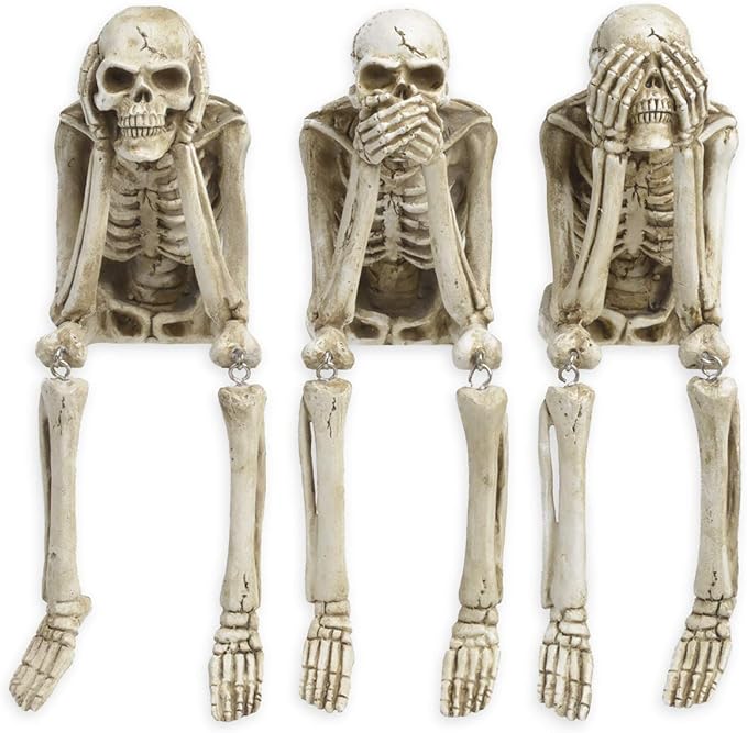Newman House Studio Halloween Statues No-Evil Skeleton Collectible-Figurines - Realistic Skull Decorations See Speak Hear No Evil Home Decor Set of 3, 2.3L x 4W x 4.3H inch