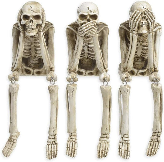 Newman House Studio Halloween Statues No-Evil Skeleton Collectible-Figurines - Realistic Skull Decorations See Speak Hear No Evil Home Decor Set of 3, 2.3L x 4W x 4.3H inch
