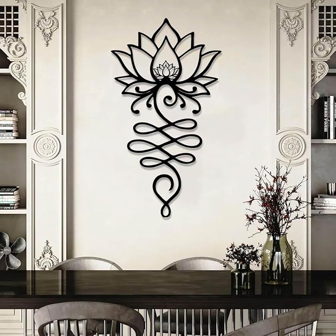 Lotus Flower Metal Wall Art, Lotus Flower Wall Decor, Floral Metal Wall Hanging, Mandala Wall Art, Spiritual Wall Hanging, Meditation Yoga Decor (Silver, 30"x17"/76x42cm)