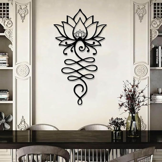 Lotus Flower Metal Wall Art, Lotus Flower Wall Decor, Floral Metal Wall Hanging, Mandala Wall Art, Spiritual Wall Hanging, Meditation Yoga Decor (Black, 35"x20"/90x50cm)