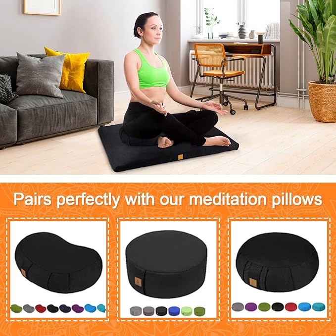 Zabuton Meditation Mat (36"×28"×3") Luxurious Meditation Cushion for Kneeling Sitting Large Floor Pillow Zafu/Bench-Washable Cotton Cover 100% Organic Cotton Filling (Purple)