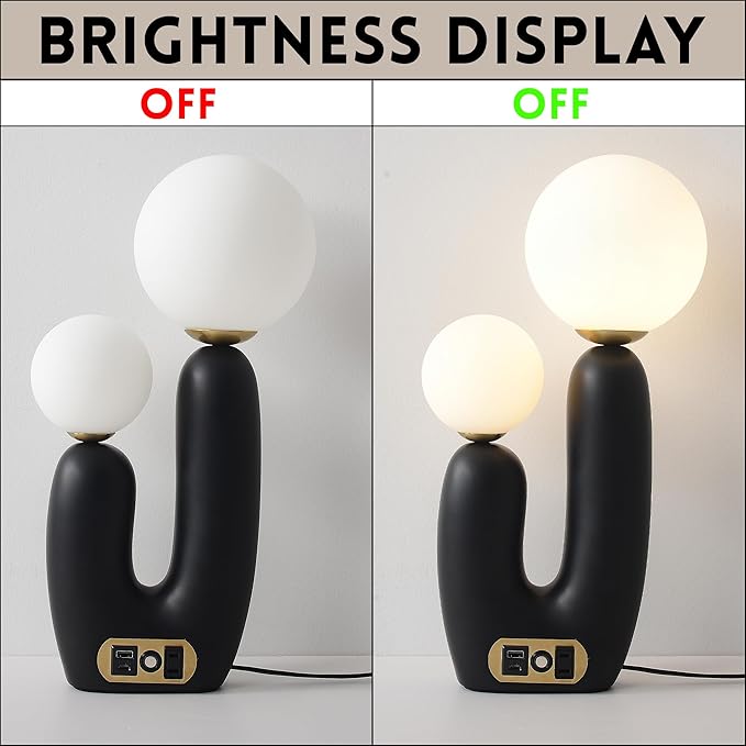 Decorative Mushroom Lamp, Resin Lamp for Desk, Unique Globe Lamps for Bedrooms and Side Tables, Desk Lamps for Night Stands, Portable Table Lamps for Living Room (Black)