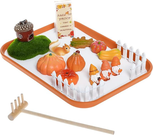 Thanksgiving Zen Garden Kit with Inspirational Sign Autumn Decor Decorative Trays Mini Fall Zen Garden Home Office Desk Decor Stress Relief Gift Includes All Accessories