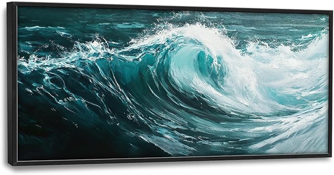 SweetFox Extra Large Ocean Wave Framed Wall Art for Living Room, Coastal Sea Beach Pictures Oversized Wall Decor Abstract Big Canvas Painting Print Artworks for Bathroom Master Bedroom 60L X 30W