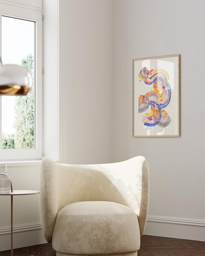 HAUS AND HUES Colorful Abstract Wall Art - Minimalist Retro Picture for Living Room Decor, Red and Pink Modern Wall Art Painting (Abstract Watercolor Swirls, Beige Frame, 24x36)