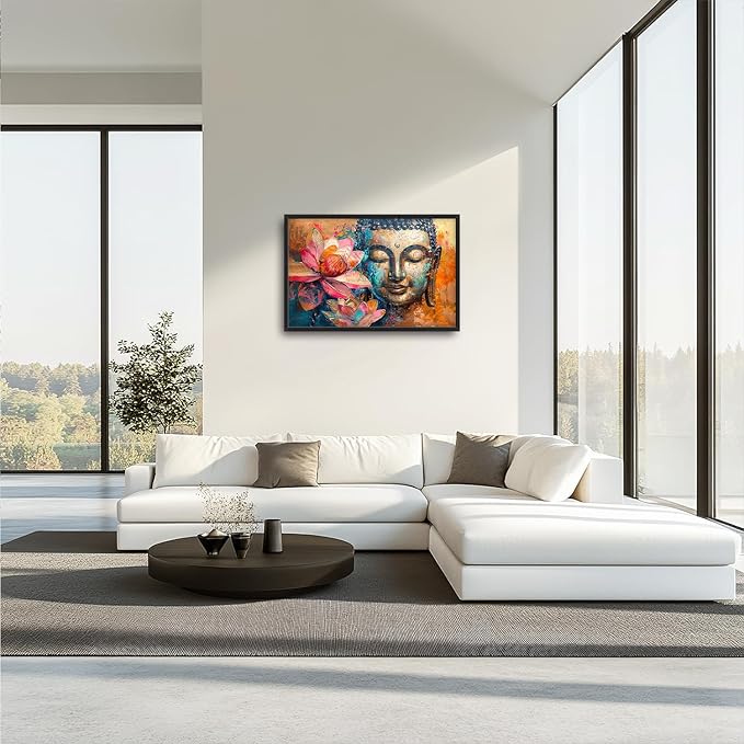 Large Buddha Framed Wall Art for Living Room Zen Lotus Pictures Wall Decor Buddha Canvas Painting Artwork Buddhist Meditation Home Decorations for Buddhism Room Bathroom Office 36x24 inch