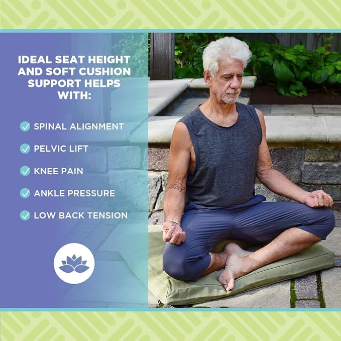Meditation Cushion Mat Set HEMP - Round Zafu Floor Pillow Organic Buckwheat Pillow + Cotton Filled Zabuton Prayer Pad - Meditation Pillow Yoga Knee Pad - Made in USA - 14" Round, NATURAL Hemp