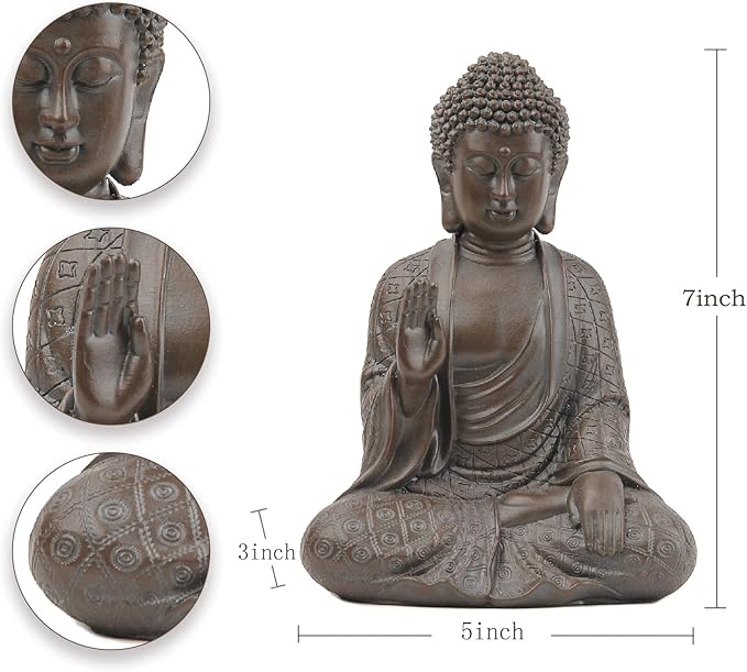 Leekung Buddha Statue for Home Decor,Buddah Statute Zen Decoration,Meditation Buddha Decor Brown 7 inch