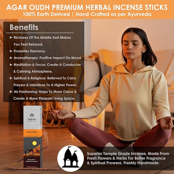 Agar Oudh Incense Stick (Approx 135 Sticks, 250 Grams) Premium Handmade Agarbatti with Insense Holder| Lasts 45 Minutes| for Aromatherapy, Meditation, Yoga, Home & House Decor- Gift Set
