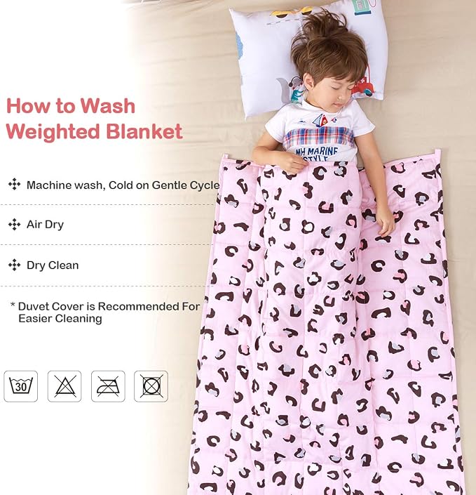 Sivio Weighted Blanket - 100% Cotton Heavy Blanket 10lbs, 41 x 60 inches, Washable Breathable Soft Throw Blanket with Glass Beads, Pink Leopard