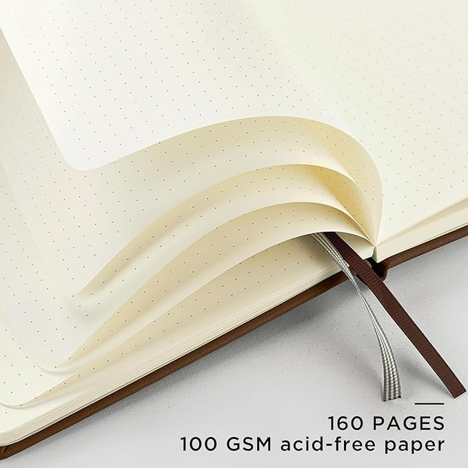 &And Per Se Dotted Journal Notebook, A5 Hardcover Bullet Dotted Journal, 160 Pages 100 gsm Thick Paper, 3 Sheets of Stickers Included - 5.7'' x 8''（Chocolate）