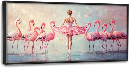 Ballet Wall Art Ballerina Flamingo Pictures Wall Decor Pink Dance Extra Large Canvas Prints Framed Artwork Paintings Home Office Decorations For Living Room Bedroom Dinning Room 60"x30"