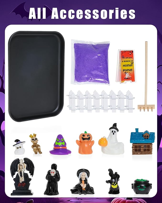 Halloween Zen Garden Kit with Inspirational Sign Haunted House Mini Zen Garden Decorative Trays Home Office Desk Decor Stress Relief Gift Includes All Accessories
