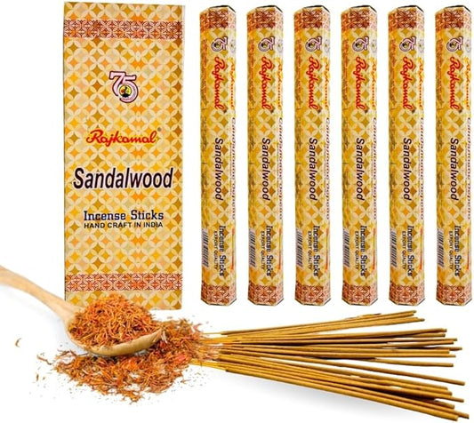 Rajkamal Incense Sticks Sandalwood Scented - Long-Lasting Aromatic Fragrance - for Meditation, Positivity, Relaxation, Yoga & Pooja Mandir 120 Sticks