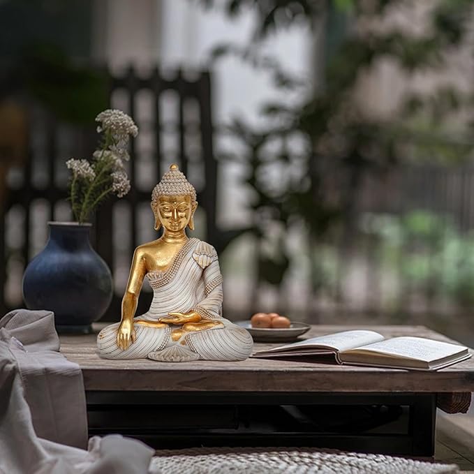 Buddha Statue for Home Decor Gold 10.2IN-Buddha Statues for Zen Decor - Buddha Statue for Spiritual-Buddha Decor for Living Room-Buda – Indoor Buddha Gift for Relaxation, Meditation or Shrine