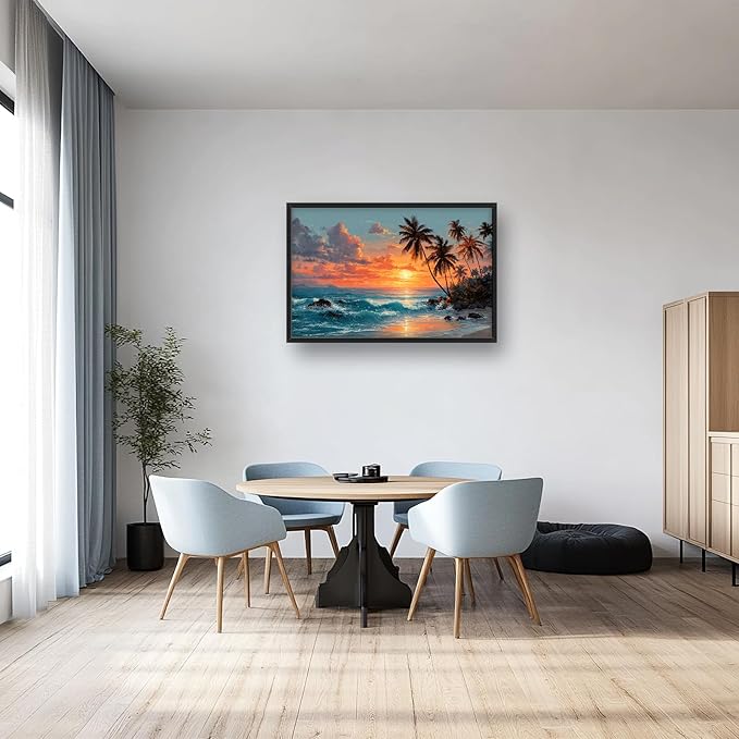 Glocmna Large Wall Art for Living Room Beach Sunset Ocean Waves Wall Decor Tropical Coastal Palm Trees Scenery Canvas Big Seascape Pictures Painting Print Framed Artwork Decorations Gifts for Bedroom Home Office Hotel 24"x36"