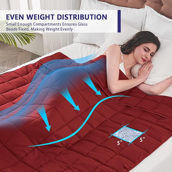 yescool Weighted Blanket for Adults (20 lbs, 60” x 80”, Red) Cooling Heavy Blanket for Sleeping Perfect for 190-210 lbs, Queen Size Breathable Blanket with Premium Glass Bead, Machine Washable