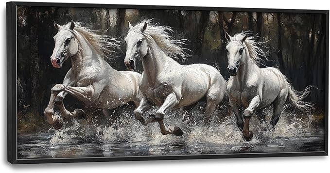 Horse Wall Art Horses Running Pictures Wall Decor Farmhouse White Mustang Large Master Over Above Bed Canvas Prints Horizontal Modern Artwork Painting Home Office Decorations For Bedroom 30"x60"