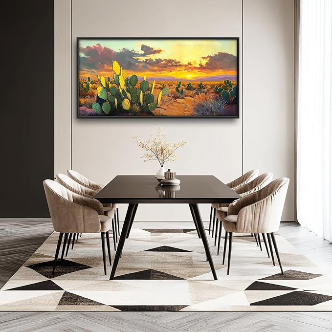 Western Cactus Large Wall Art Southwest Dessert Pictures Wall Decor Aztec Big Canvas Painting Prints Framed Artwork Home Decorations Above Bed for Bedroom Living Room Dining Room Bathroom 60"x30"