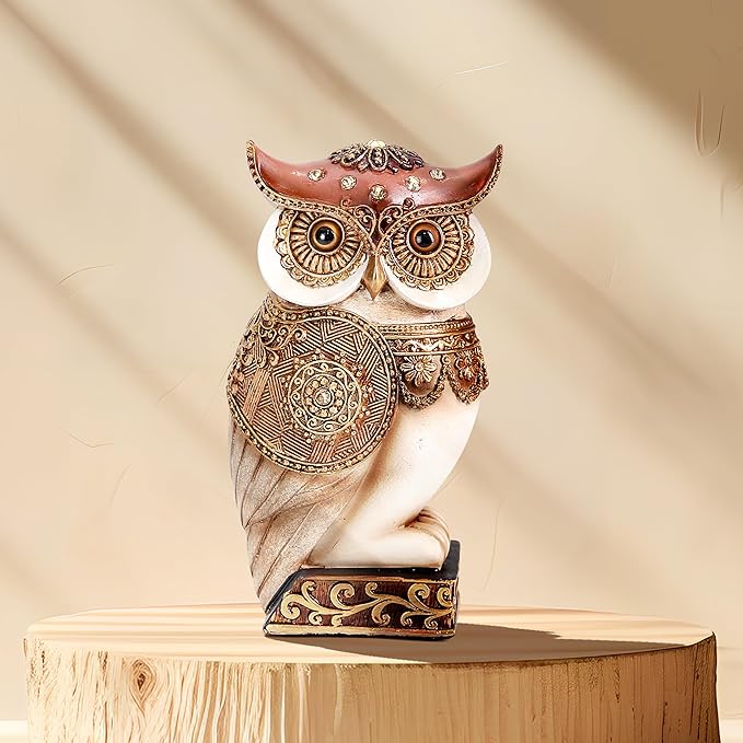 Owl Statue for Home Decor Accents, Shelf Bookshelf Table Office Living Room Decor Owl Figurine, Ideal Gifts for Bird Lovers, Antique Golden Color