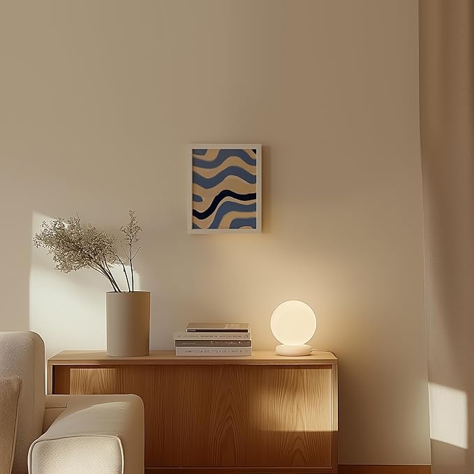 HAUS AND HUES Modern Abstract Wall Art - Blue and Green Living Room Art, Modern Artwork for Walls, Minimalist Picture for Living Room(Blue Abstract Pattern 4, White Frame, 8x10)