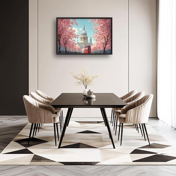 London Paul’s Cathedral Large Wall Art Cityscape Cherry Blossom Pictures Wall Decor Street Scene Canvas Spring Print Painting Modern Artwork Home Decoration for Living Room Bathroom Bedroom Office Framed 36"x24"