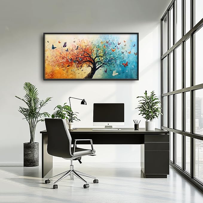 SweetFox Extra Large Tree of Life Framed Wall Art for Living Room, Colorful Tree Butterfly Pictures Oversized Wall Decor Abstract Canvas Painting Print Artwork for Bathroom Master Bedroom 60L X 30W