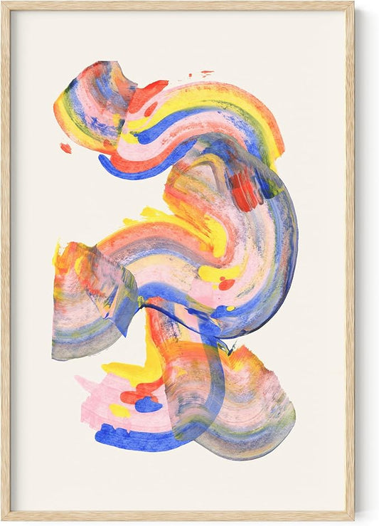 HAUS AND HUES Colorful Abstract Wall Art - Minimalist Retro Picture for Living Room Decor, Red and Pink Modern Wall Art Painting (Abstract Watercolor Swirls, Beige Frame, 24x36)